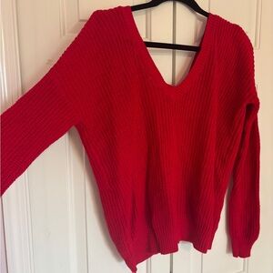 Red V-Neck Women's Sweater